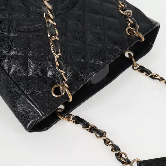CHANEL Matelasse COCO Mark Chain Tote Bag Caviar Skin Black - Picture 6 of 16